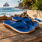 Chanclas Reef The Deckhand Ocean Depths en fotografía editorial propia de THE SURF TOWN junto a la costa en surf lifestyle premium
