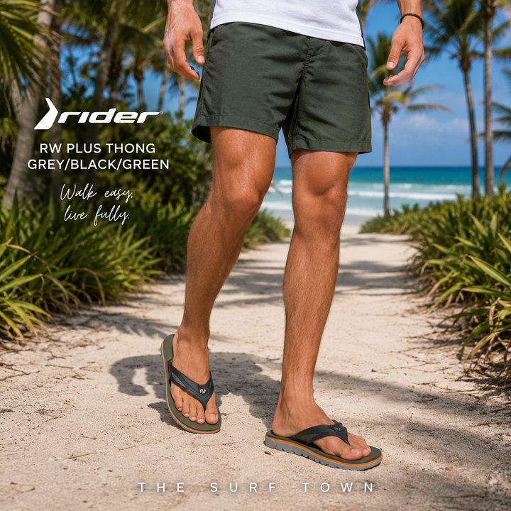 Rider RW Plus Thong Grey/Black/Green Flip Flops