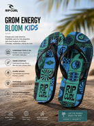 Chanclas Rip Curl Grom Energy Bloom KIDS azules estampadas en escena editorial tropical surf beach lifestyle infantil