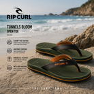 Chanclas Rip Curl Tunnels Bloom Open Toe Olive en fotografía editorial propia de THE SURF TOWN sobre costa mediterránea con plantilla Bloom EVA, gran comodidad, agarre y estilo surf para verano.