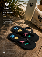Chanclas Roxy Vista Black mujer en beach deck tropical premium con estética editorial surf y campaña lifestyle femenina