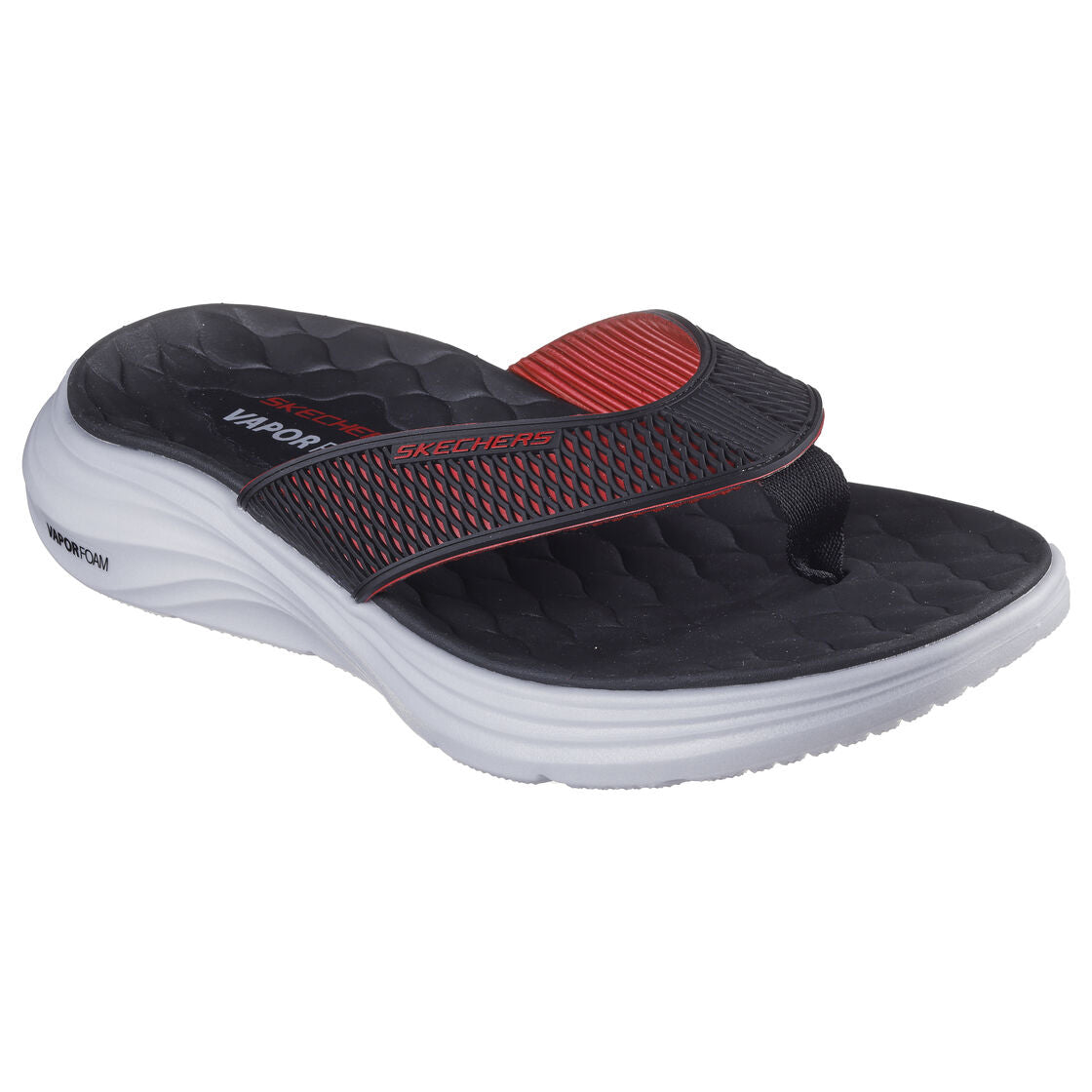 Chanclas SKECHERS Vapor Foam Black Red en color negro y rojo con suela blanca ideales para verano