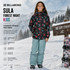 Chaqueta Billabong Sula Forest Night Kids en fotografía editorial propia de THE SURF TOWN, chaqueta de nieve para niña con estampado floral, protección impermeable y estilo snowboard premium