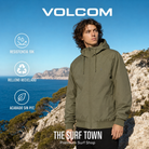 Chaqueta Volcom Hernan 10K Jacket Wintermoss en paisaje costero de invierno, imagen editorial propia de THE SURF TOWN