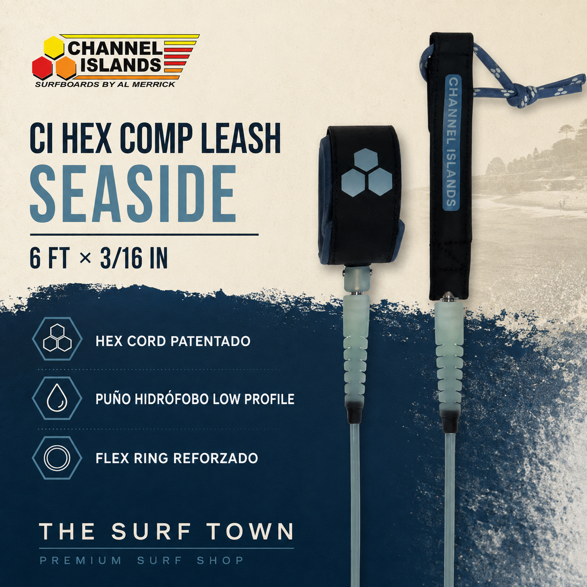 Editorial premium Channel Islands Hex Comp Leash 6' Seaside por The Surf Town