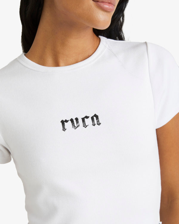 detalle logo camiseta RVCA Lynes Baby mujer