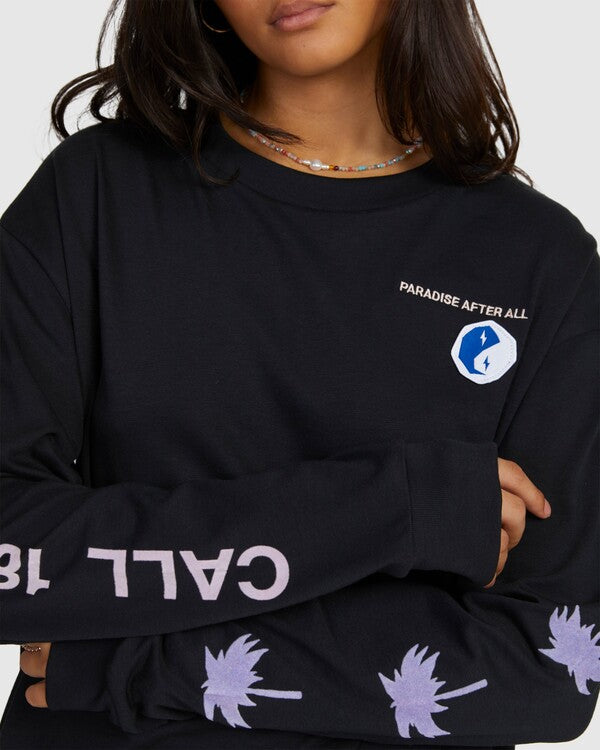 detalle logo camiseta RVCA Paradise Relaxed LS Tee Black mujer