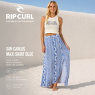 Falda Rip Curl Larga San Carlos Blue para mujer con estampado azul y estilo bohemio veraniego