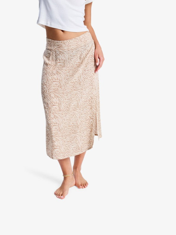 Falda midi ROXY Sense Of Secret con abertura lateral y estampado natural para mujer