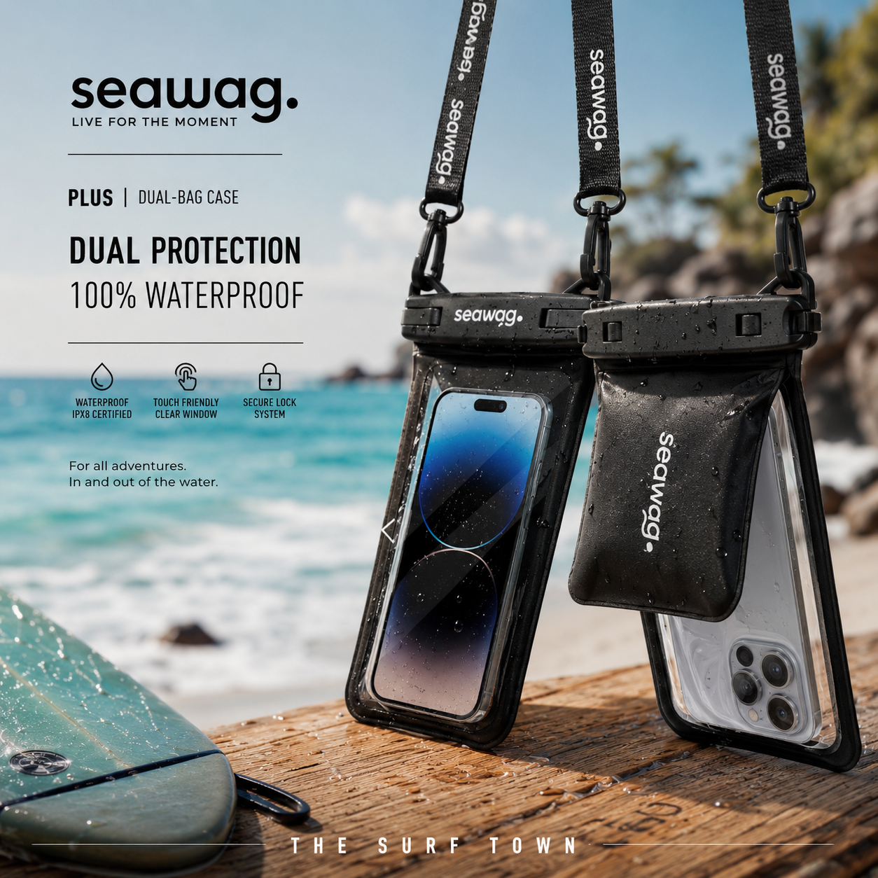 Funda Acuática Seawag Plus Dual Bag impermeable IPX8 para móvil y objetos personales ideal para surf playa paddle surf y actividades acuáticas