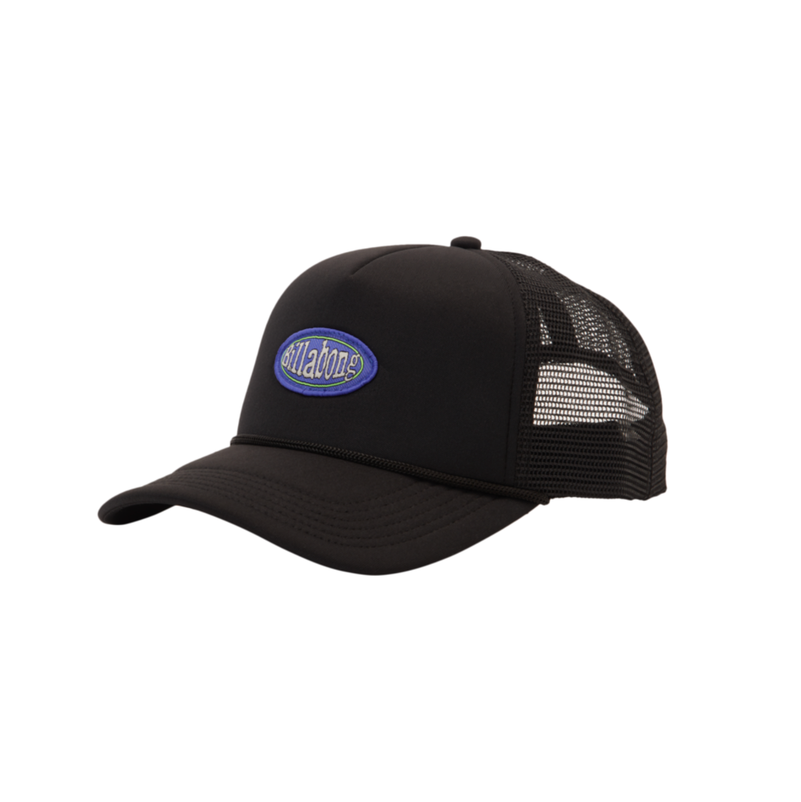 Gorra Billabong Riot Trucker Black negra unisex con panel trasero de rejilla tipo trucker y cierre ajustable snapback