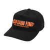 Gorra Captain Fin Flame ADJ negra con bordado naranja delantero y cierre snapback ajustable