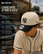 Gorra New Era League Basic NY Bone Black II estilo baseball retro americano premium