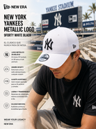 Gorra New Era New York Yankees Metallic Logo 9FORTY White Black estilo baseball streetwear premium para hombre