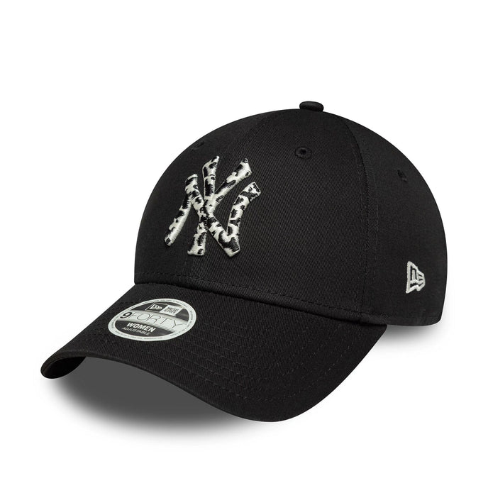 Gorra New Era NY mujer negra 9FORTY con logo animal print ajustable