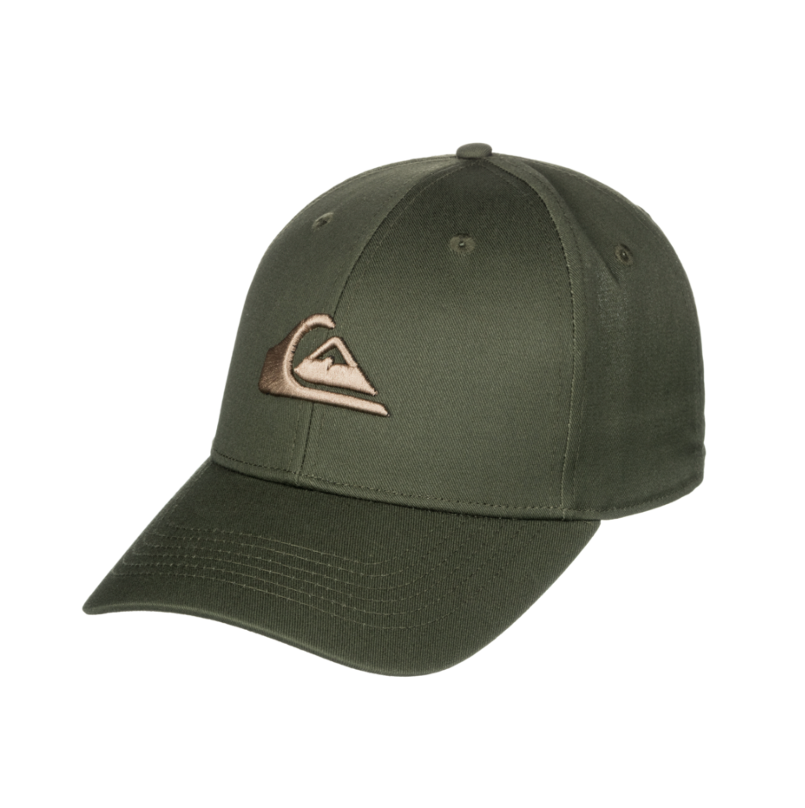 Gorra Quiksilver de color verde militar con logo Quiksilver bordado en la parte delantera en color dorado
