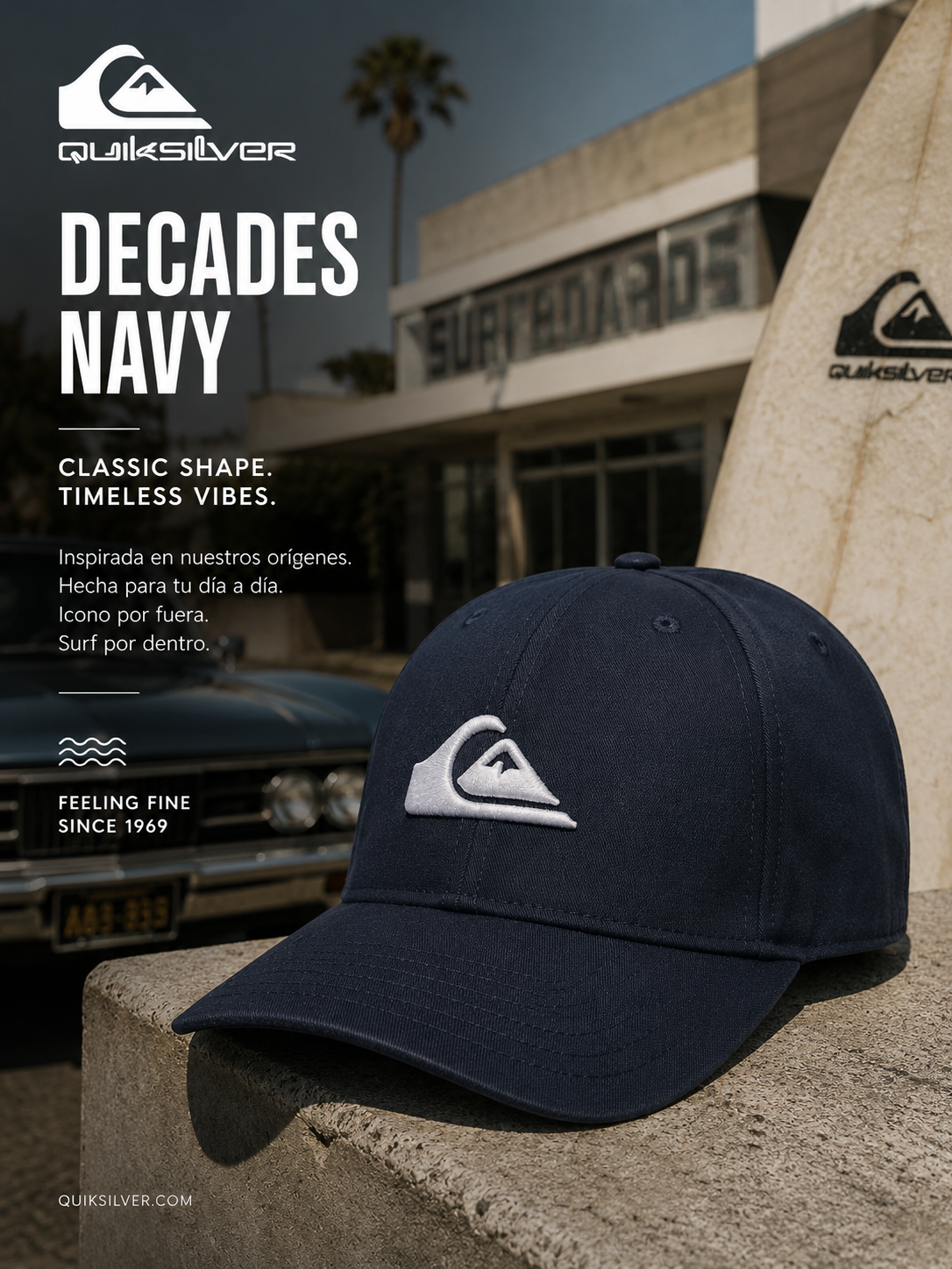 Gorra Quiksilver Decades Navy editorial surf lifestyle premium