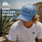 Gorra Quiksilver Omni Trucker Riviera en fotografía editorial propia de THE SURF TOWN con estilo surf lifestyle premium y luz solar natural