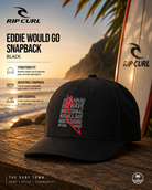 Gorra Rip Curl Eddie Would Go Snapback Black en escenario surf premium junto al mar con estética editorial coastal lifestyle