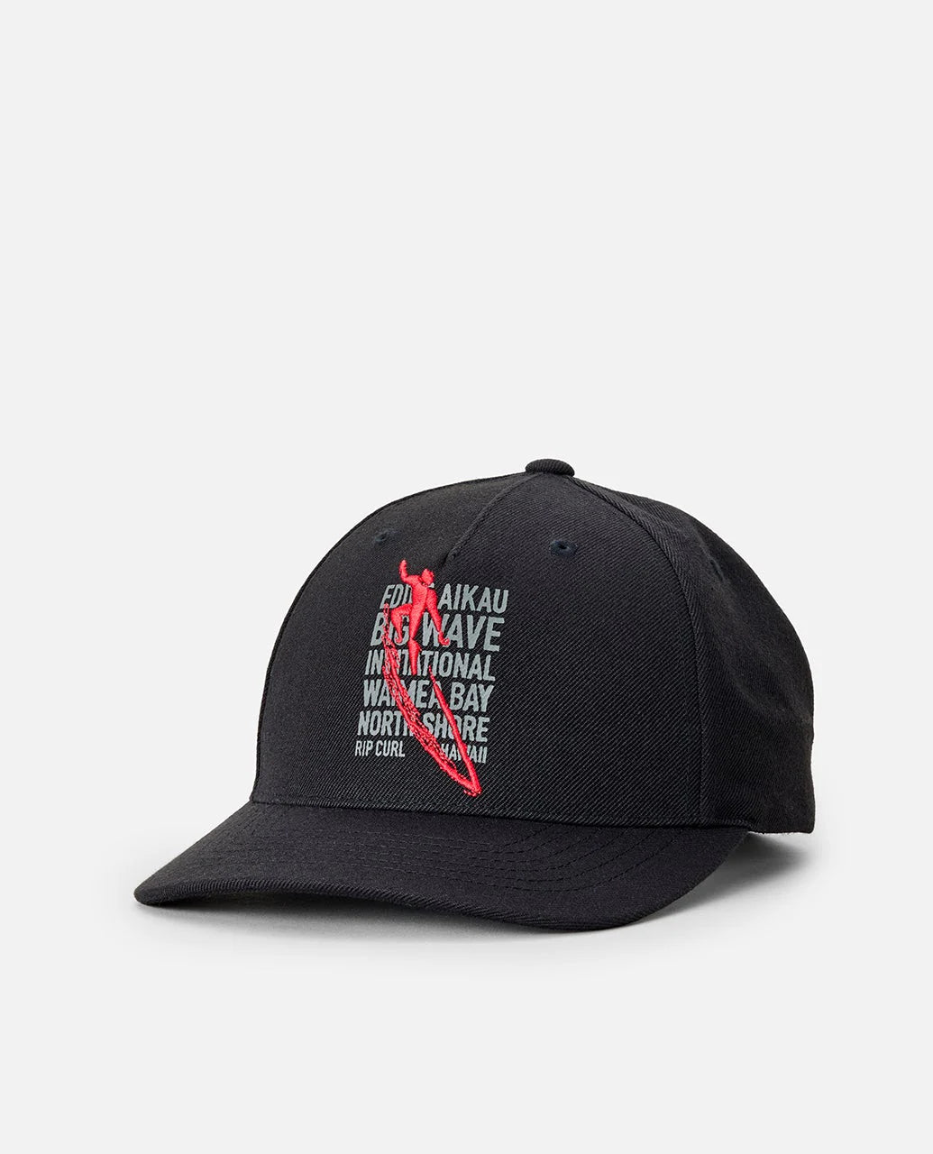 Gorra RIP CURL Eddie Would Go Snapback Black negra con gráfico surf inspirado en Eddie Aikau