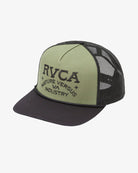 Gorra RVCA Ridge Curved Jade verde trucker con visera curva y cierre snapback ajustable