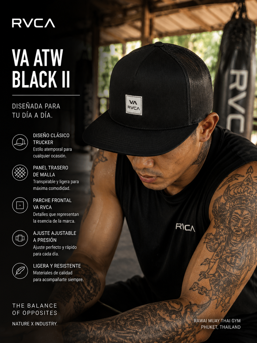 Gorra RVCA VA ATW Black II estilo training lifestyle premium