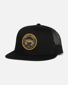 Gorra Salty Crew Jimmy Trucker Black negra con parche frontal circular y rejilla trasera