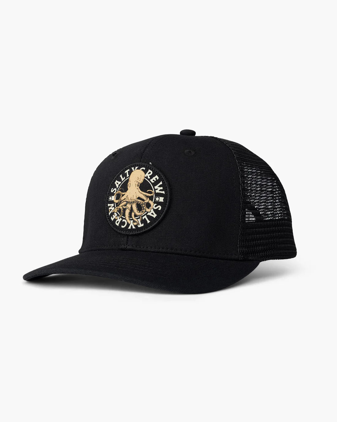 Gorra SALTY CREW Tentacles Retro Trucker Black negra con parche de pulpo estilo surf