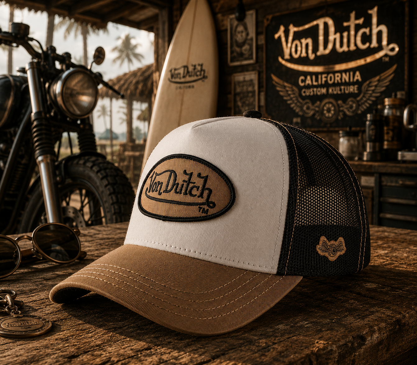 Gorra Von Dutch CAS1 Cafe trucker con estilo motero surfero vintage premium