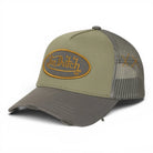 gorra von dutch used 15 de color verde militar con rejilla y visera gris y bordado en tono dorado en la parte delantera