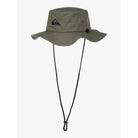 Gorro Quiksilver Bushmaster Thyme verde militar tipo pescador con logo bordado frontal y cordón ajustable