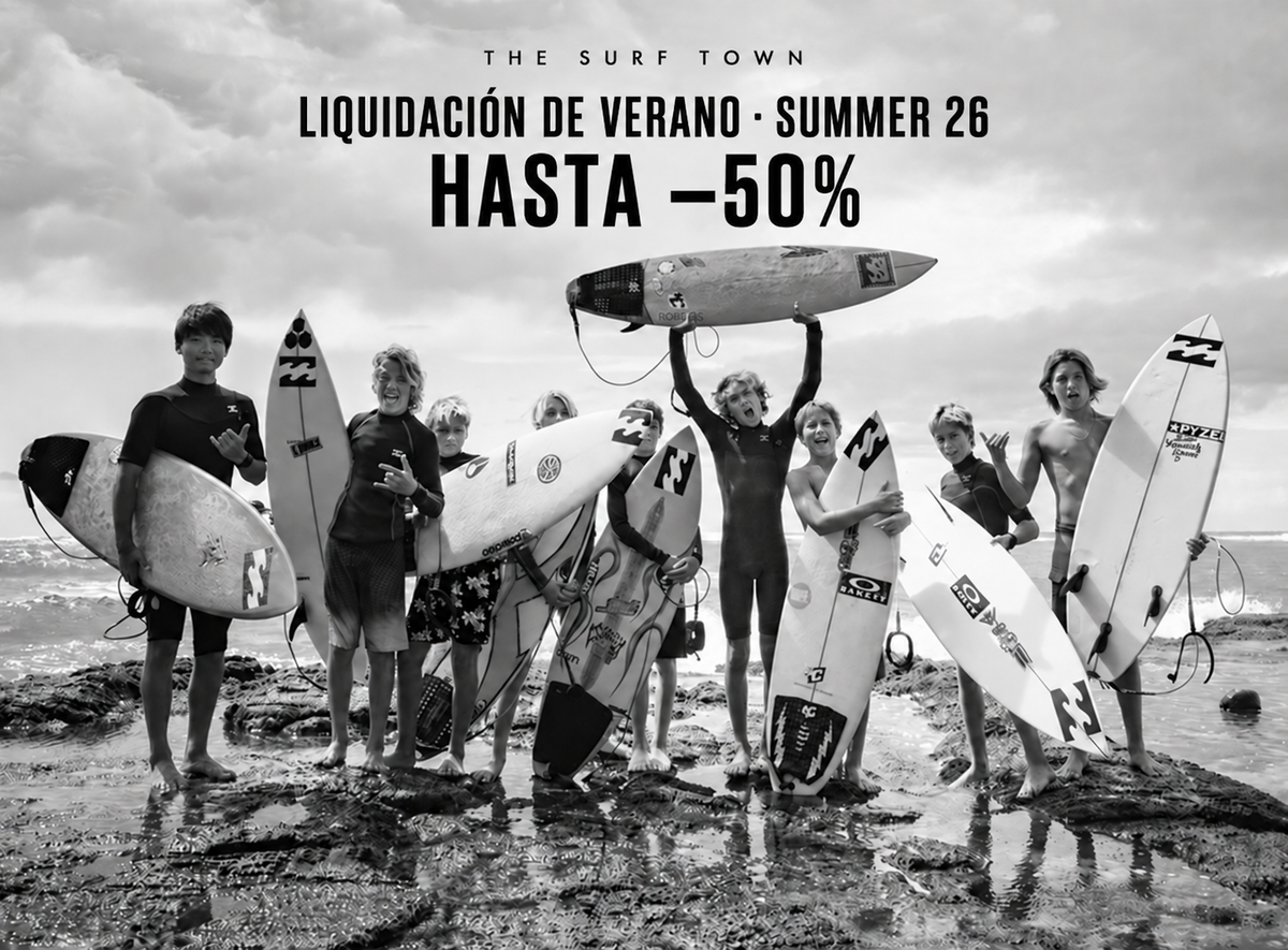 THE SURF TOWN — Liquidación de verano · Summer 26. Hasta −50%.