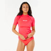 Licra surf mujer RIP CURL Classic Surf Rashguard Electric Red UV50+ color rojo flúor estilo surf