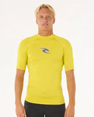 licra RIP CURL hombre amarilla UPF 50 surf manga corta protección solar cómoda