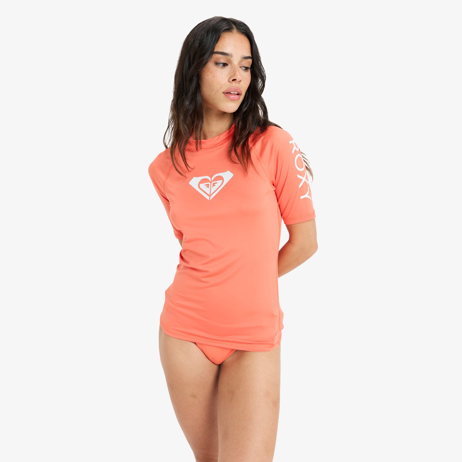 Licra ROXY Whole Hearted Emberglow mujer UPF 50 manga corta color coral surf verano