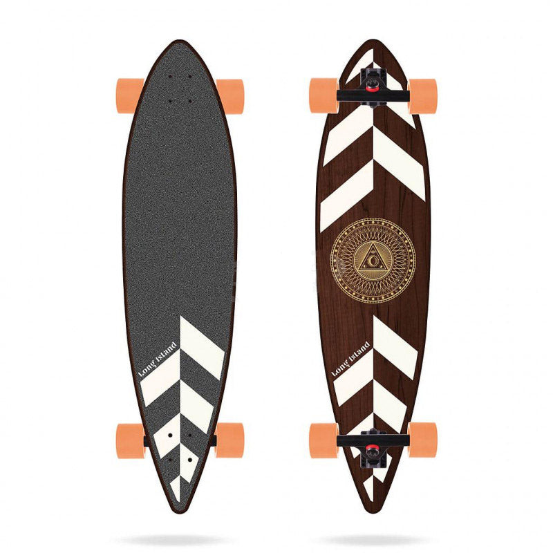 Longboard LONG ISLAND Bermuda Pintail 38 pulgadas diseño madera estilo surf tabla completa carving cruising ciudad