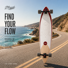 LongSkate Long Island Dharma 38 en fotografía propia de THE SURF TOWN sobre carretera costera premium con estilo surf skate lifestyle y vistas al océano. 
