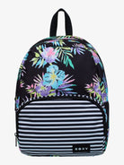 Mochila ROXY Always Core Printed Anthracite Aquarella Active con estampado floral tropical y bolsillo frontal a rayas