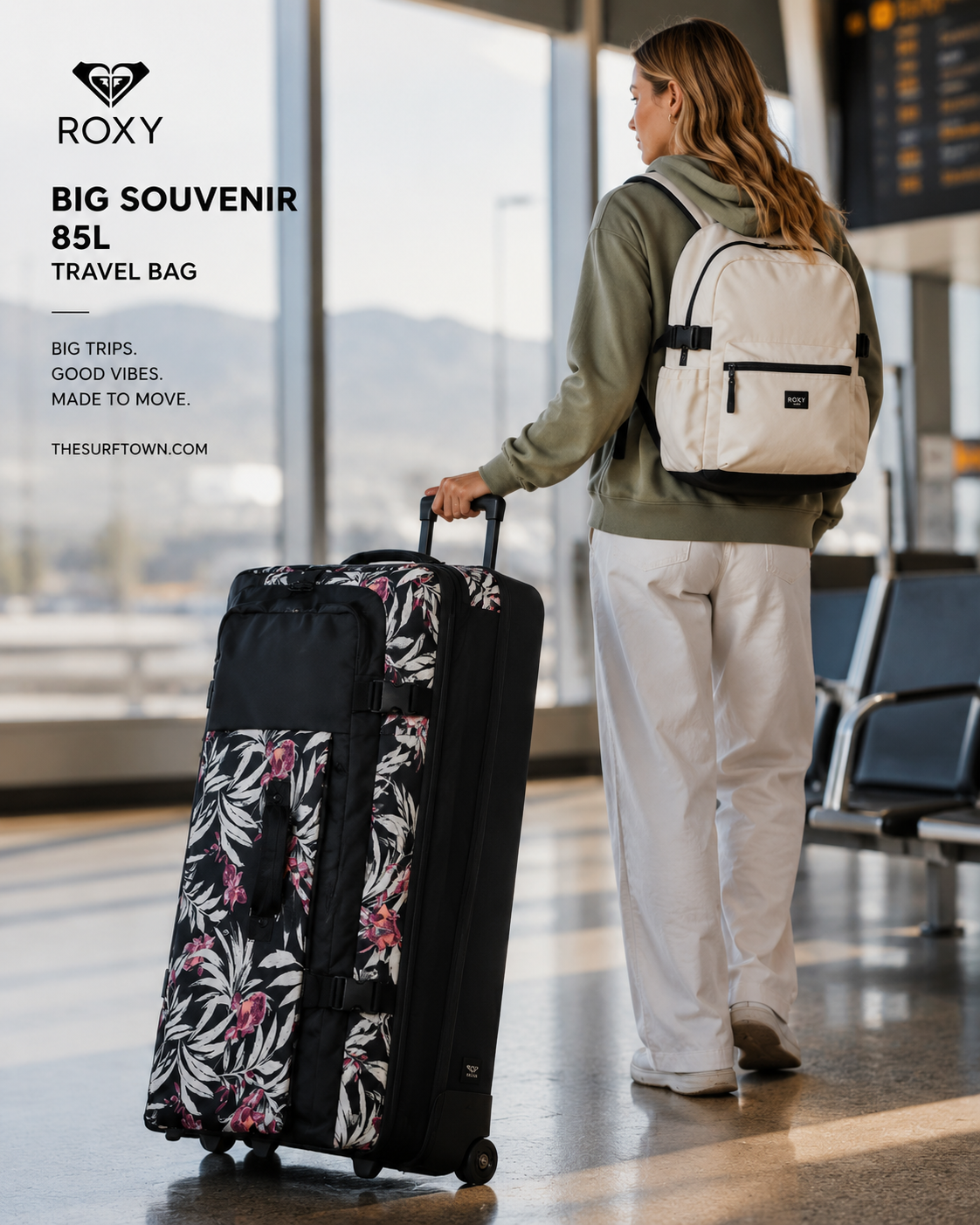 Maleta de Viaje Roxy Big Souvenir 85L lifestyle aeropuerto premium mujer