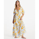 Maxi vestido BILLABONG Lost In Love largo floral blanco y amarillo para mujer
