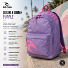 Mochila Rip Curl Double Dome Purple morada con detalles rosas en escena editorial surf lifestyle premium