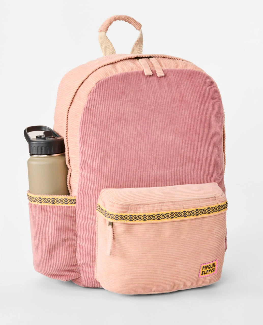 Mochila RIP CURL Icons 18L Cord Lilac rosa de pana con bolsillo frontal y compartimento para botella