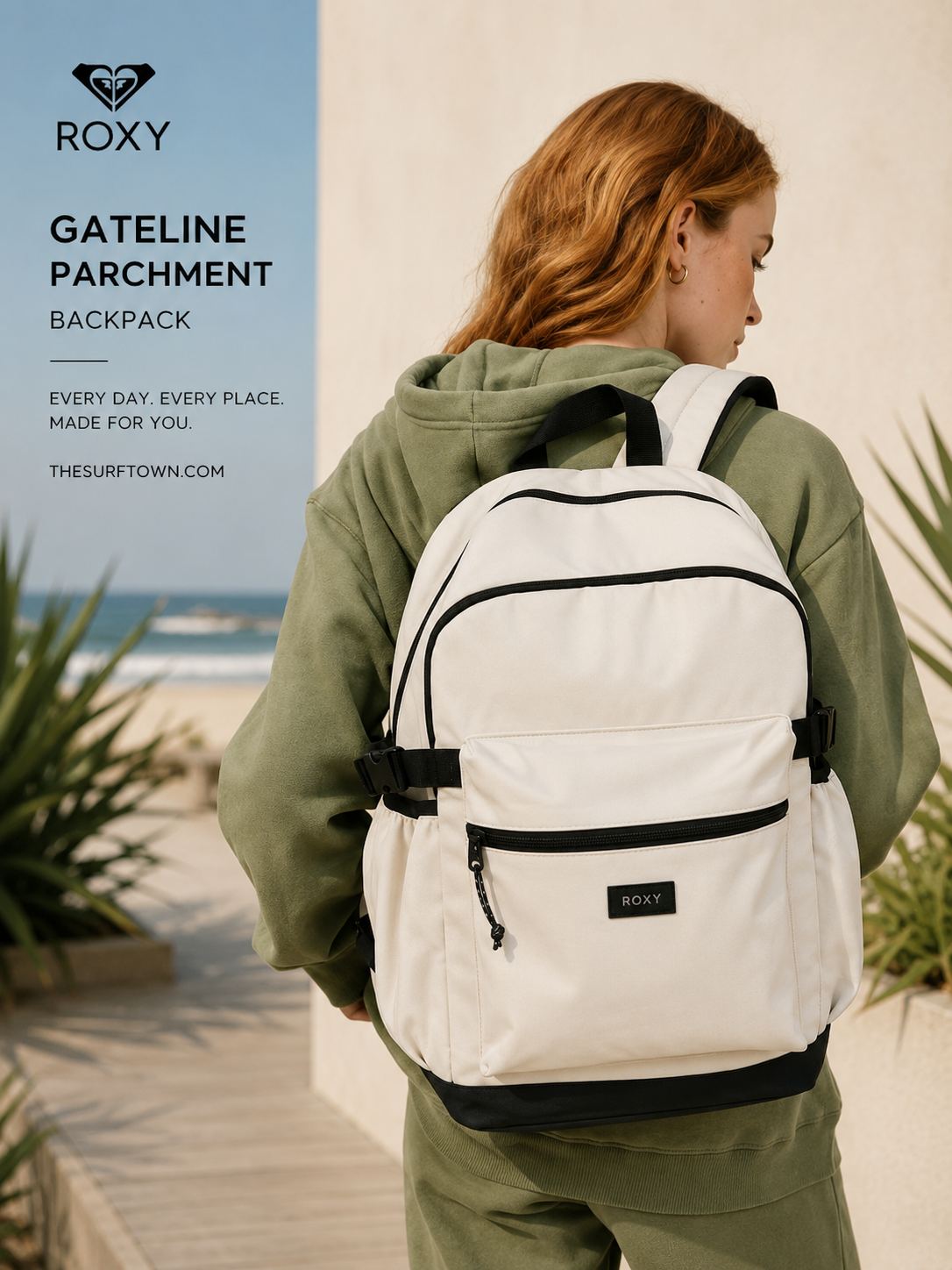Mochila Roxy Gateline Parchment lifestyle surf premium mujer