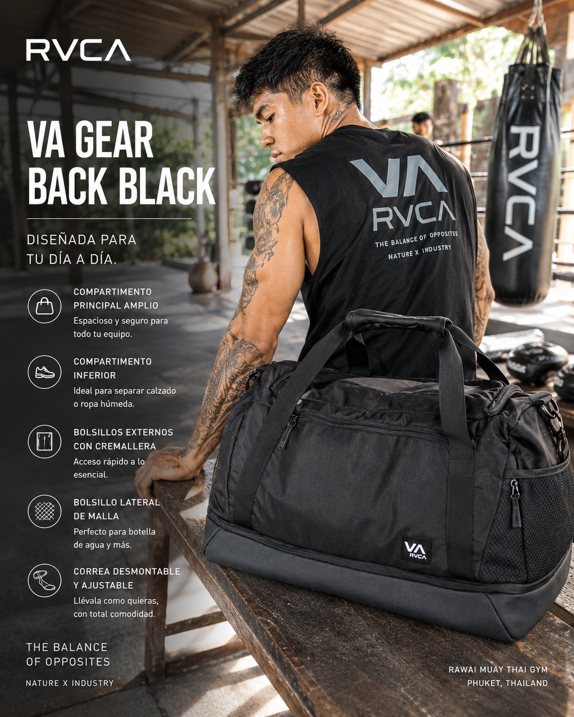 Mochila deportiva RVCA VA Gear Back Black estilo training lifestyle premium