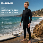 Neopreno Dakine MEN'S MISSION ZIP FREE FULL SUIT 3/2MM en fotografía editorial propia de THE SURF TOWN sobre una playa mediterránea de verano