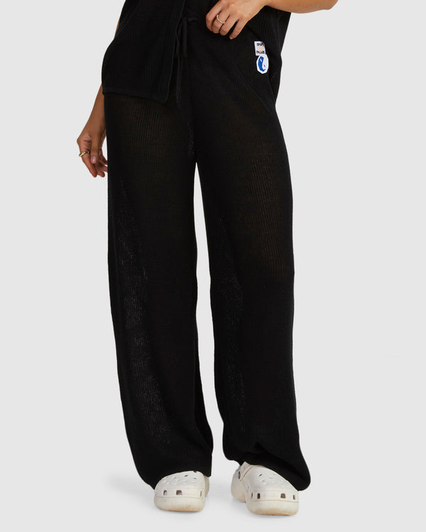 Pantalón RVCA Fade Holiday Black para mujer de punto negro con corte holgado
