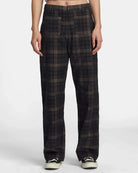 Pantalón RVCA Nova Pant Black para mujer con estampado de cuadros negro y marrón