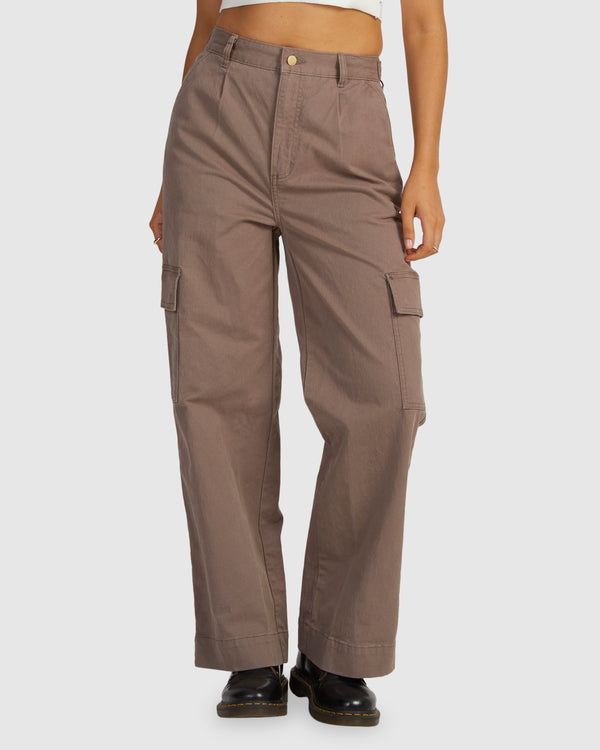 Pantalón cargo RVCA Twill Iron para mujer estilo urbano con bolsillos laterales