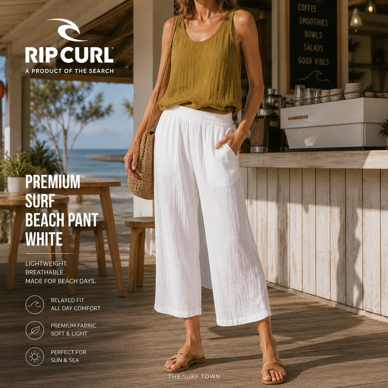 Pantalones Rip Curl Premium Surf Beach Pant White para mujer con estilo veraniego y tejido ligero