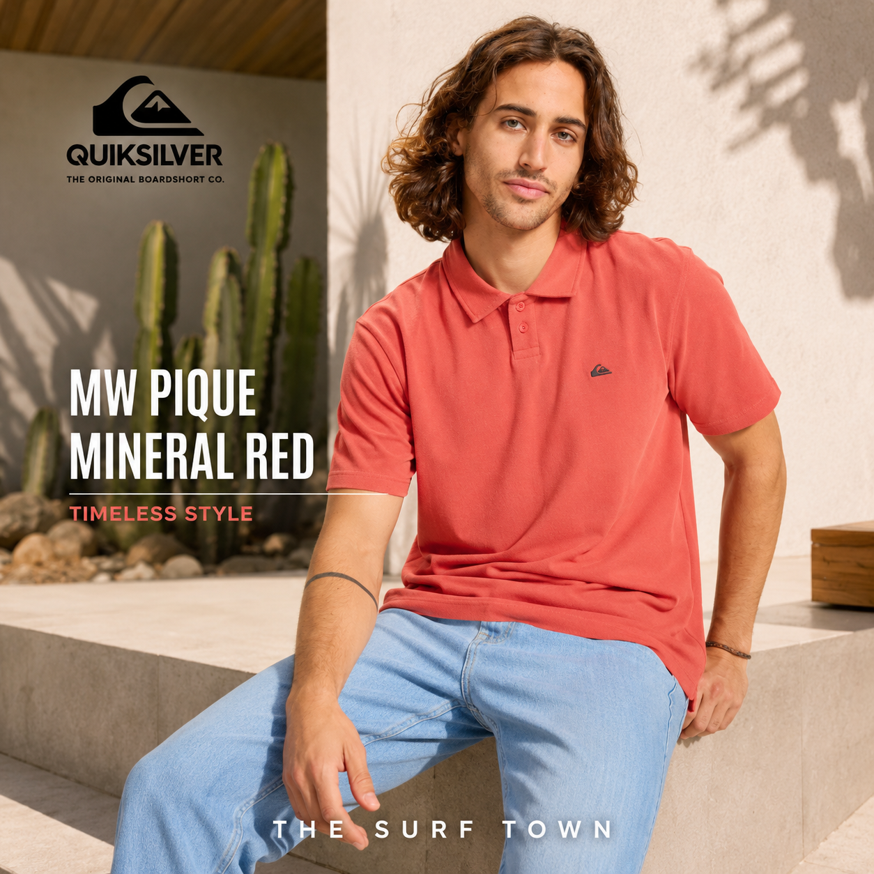 Polo Quiksilver MW Pique Mineral Red para hombre en color rojo coral con logo bordado